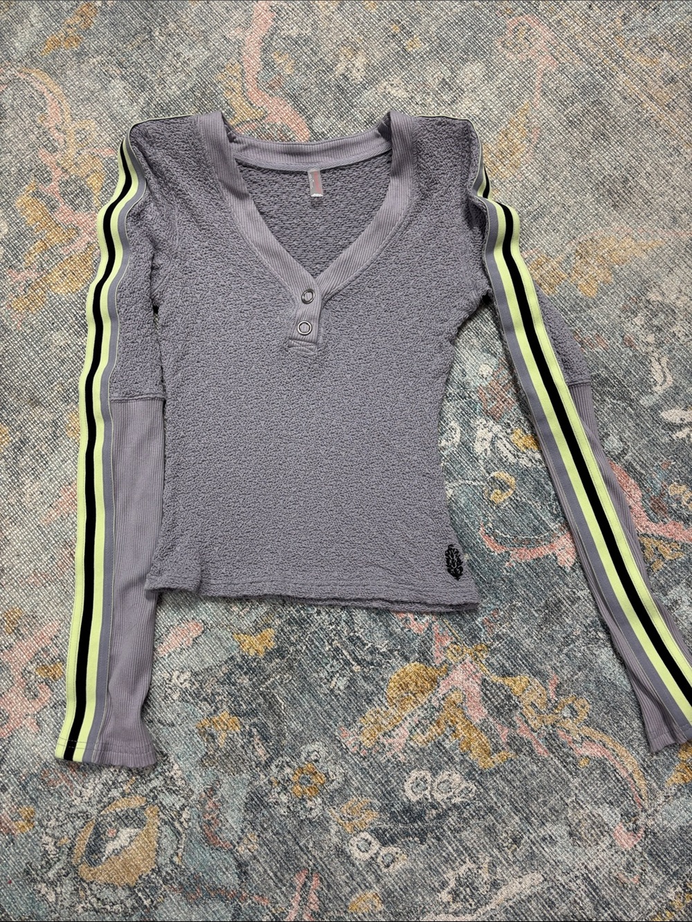 FP Movement by Free People Lavender Long-Sleeve Henley Top with Neon Stripe